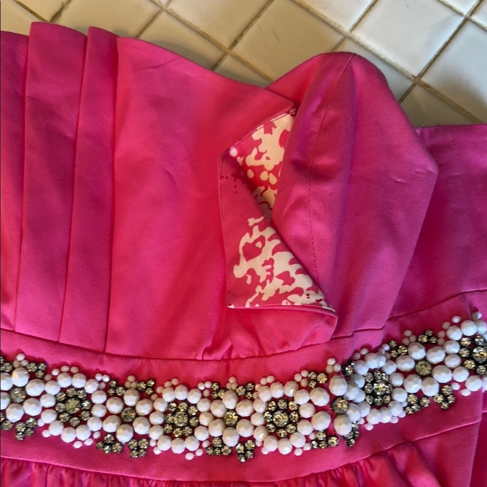 Lilly Pulitzer Strapless Dress in‎ Elegant Pink-with rhinestones/beads-worn 2x - Picture 4 of 8